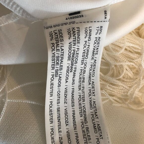 Mango Sleeveless Cream/White Fringe Hem Dress V-Neckline Back Zipper - Picture 7 of 8